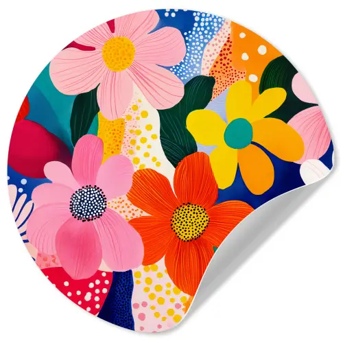 Bloemen - Kleurrijk - Stippen Wandcirkel behangsticker klein -3d