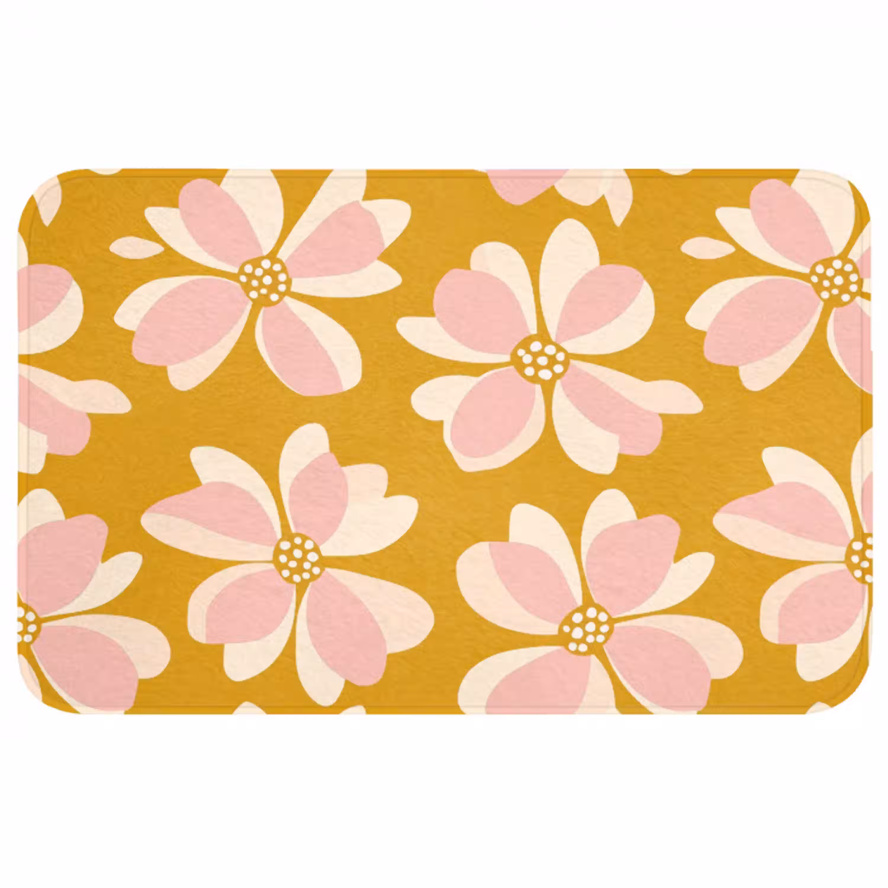 Vintage - Bloemen - Okergeel Badmat middel 997 -3d