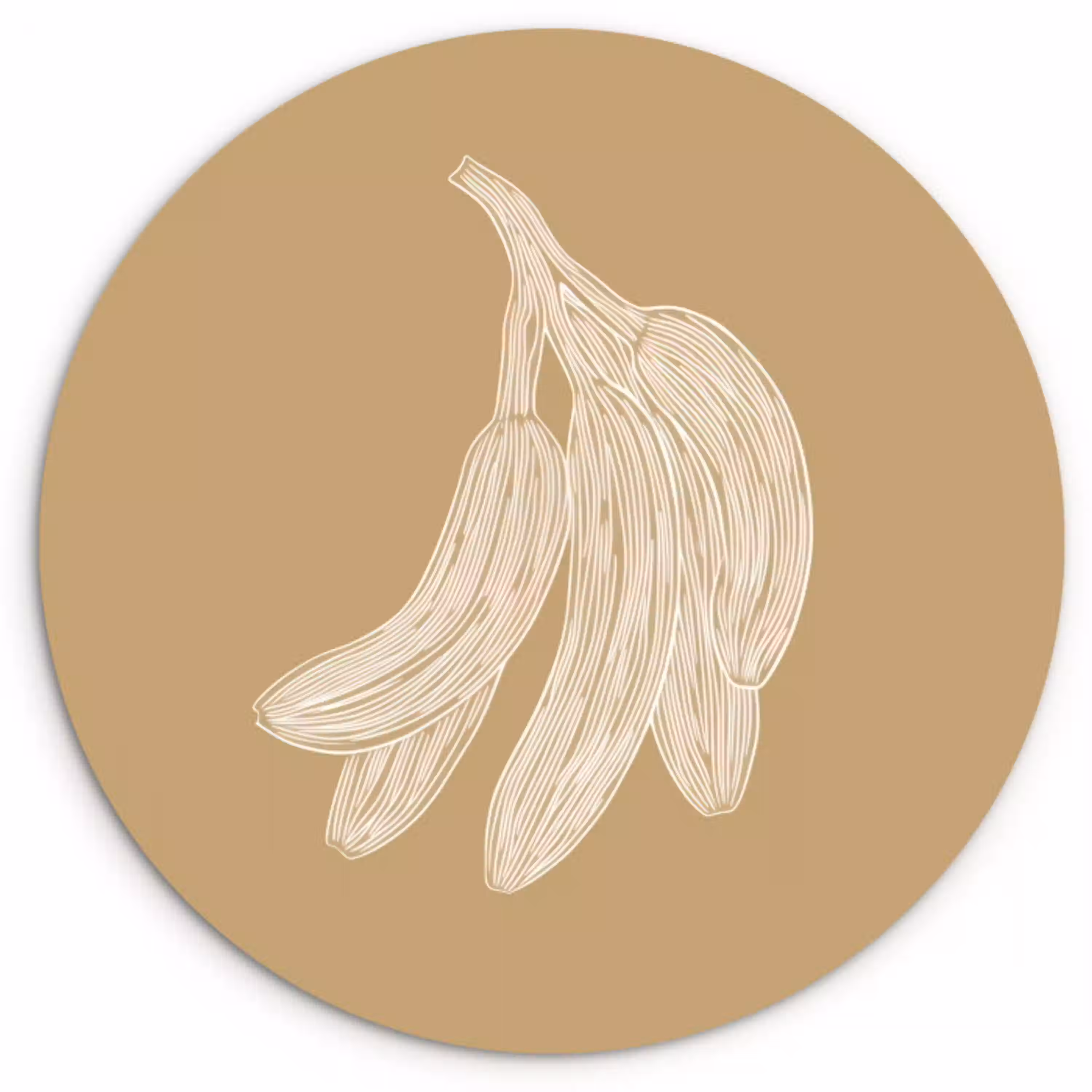 Bananen - Beige - Lijntekening - Minimalistisch Wandcirkel kunststof plaat 5mm dik klein -3d