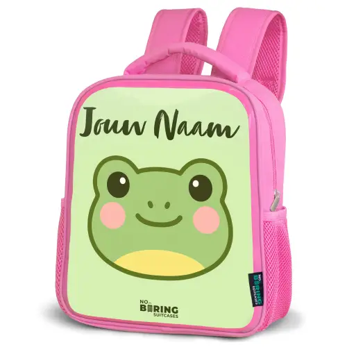 Kawai - Kikker - Groen Kinderrugzak - Roze middel -schuin