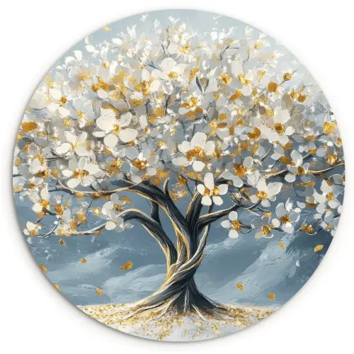 Boom - Winter - Levensboom - Modern - Goud Wandcirkel kunststof plaat 5mm dik klein -3d