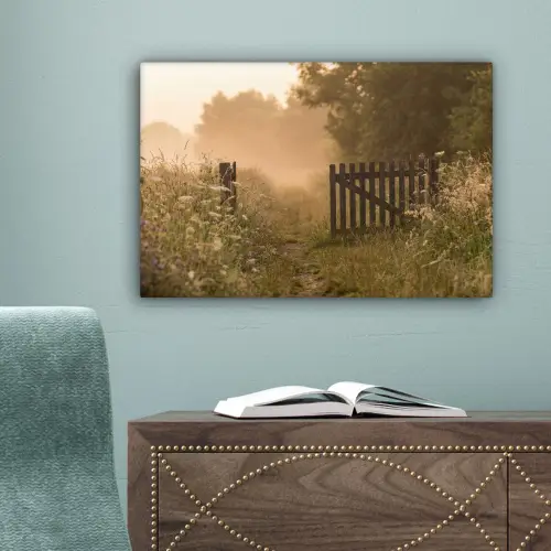 Hek - Natuur - Mist - Veld canvas 2cm klein -sfeer4