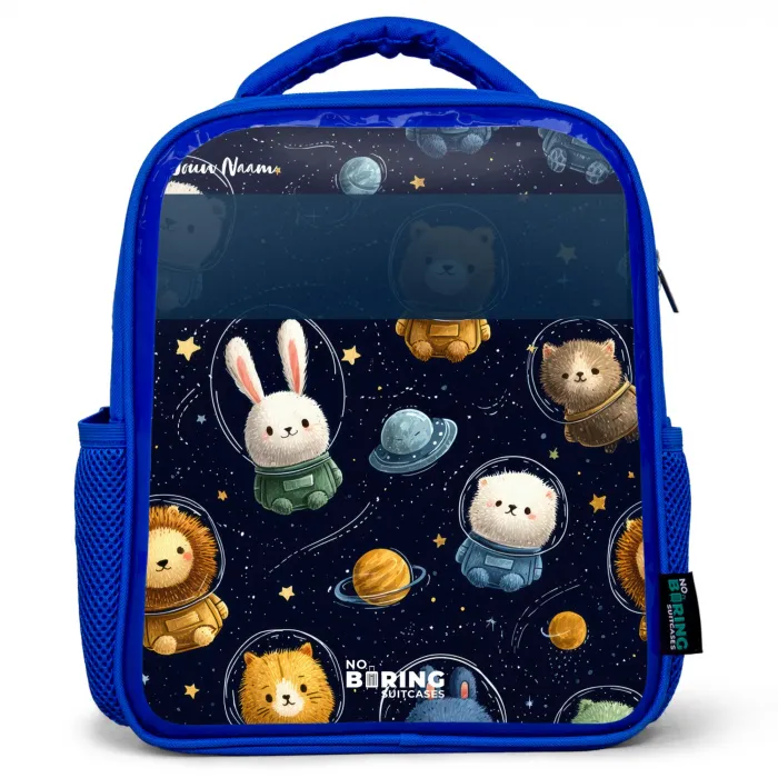 Dieren - Astronaut - Planeten - Sterren Kinderrugzak - Blauw middel -3d