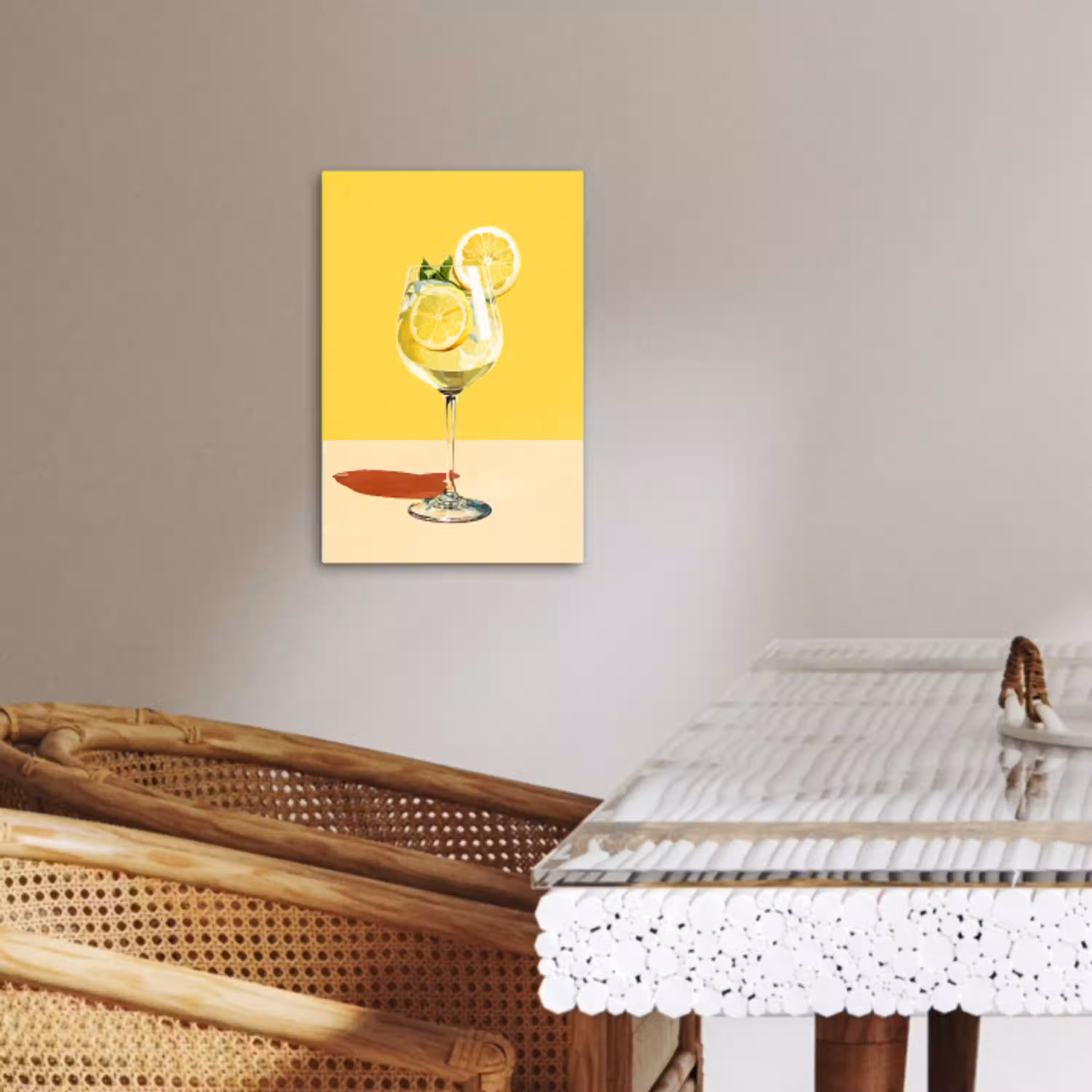 Wijnglas - Citroen - Geel - Minimalistisch KitchenYeah - Keuken - Canvas klein -sfeer3