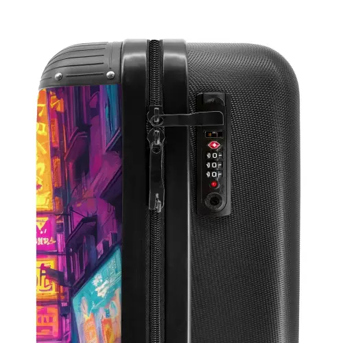 Kat met jas in kleurrijke stad NBS - Handbagage koffer - Unisex middel -slot