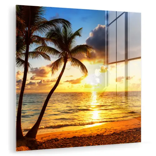 Strand - Horizon - Zonsondergang - Palmboom - Zee plexiglas 5mm klein -zzzproduct_nieuw