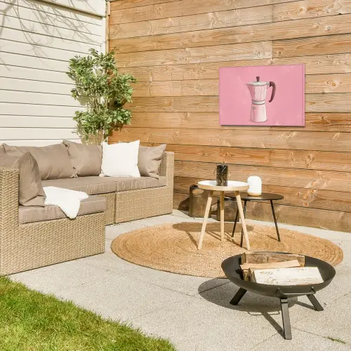 Roze - Mokkapot - Illustratie - Koffie Tuinposter op houten frame 2 cm dik klein -sfeer2