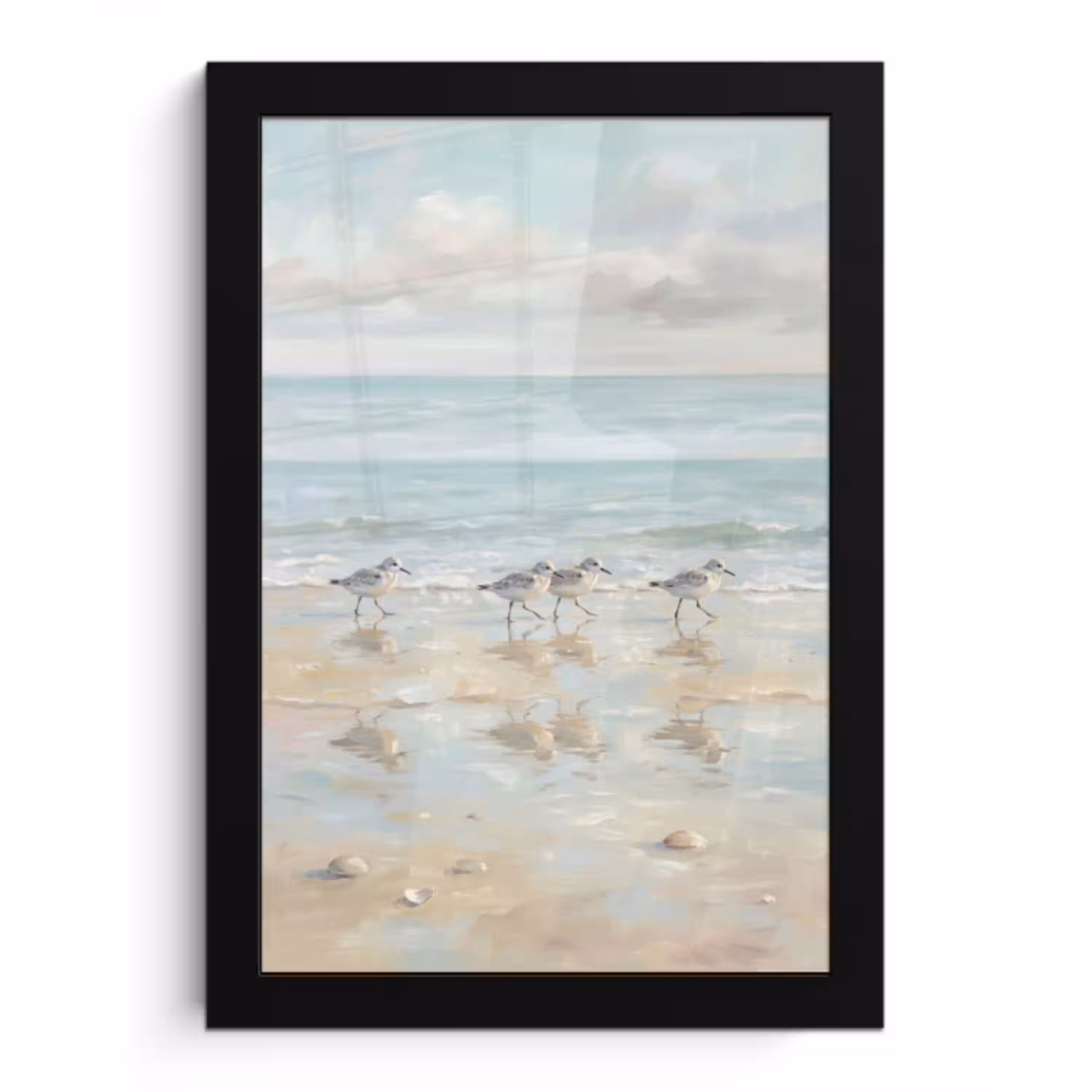 Vogels - Strand - Zee fotolijst zwart zonder passe partout klein -3d