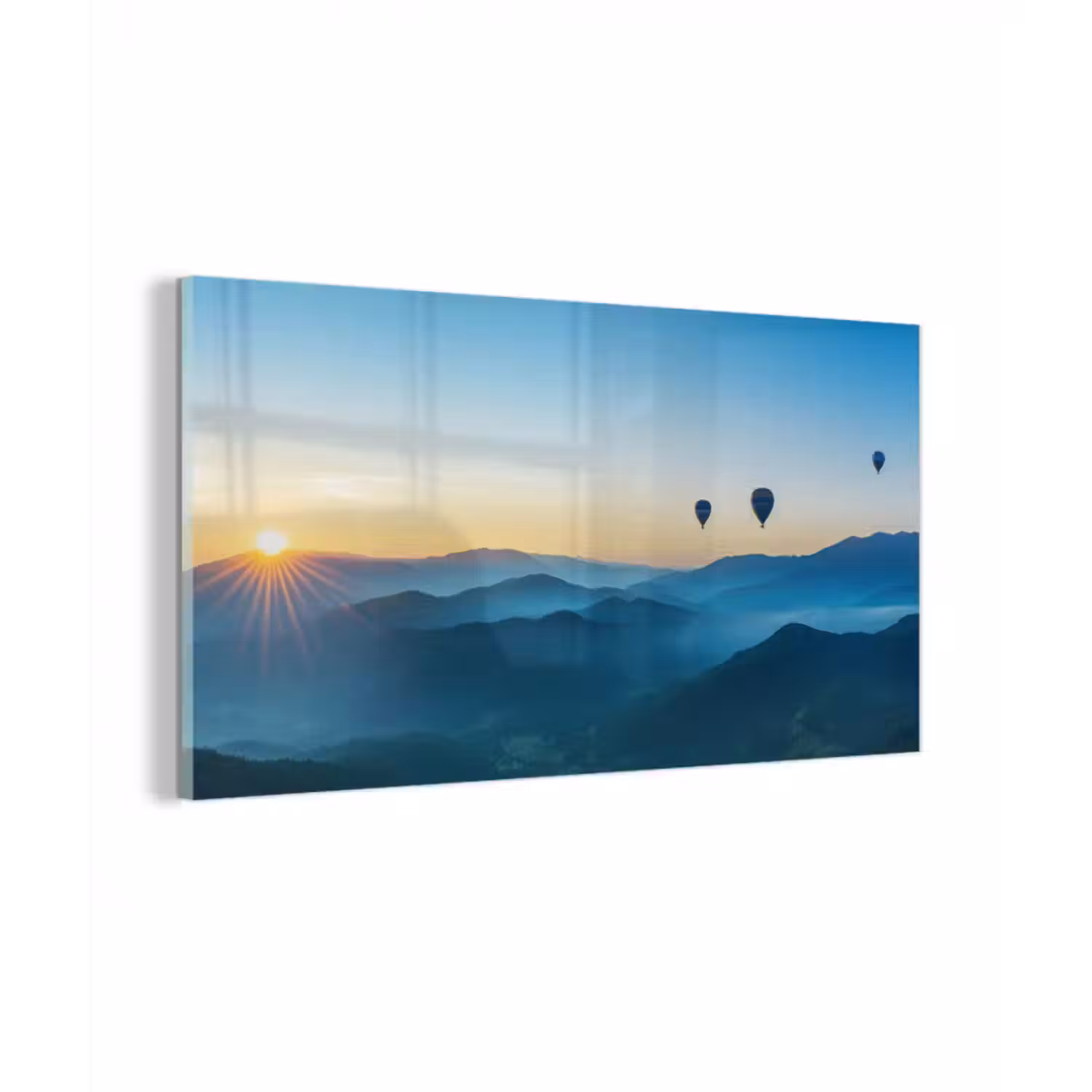Glasbild - Heißluftballons - Berge - Sonnenaufgang - Landschaft