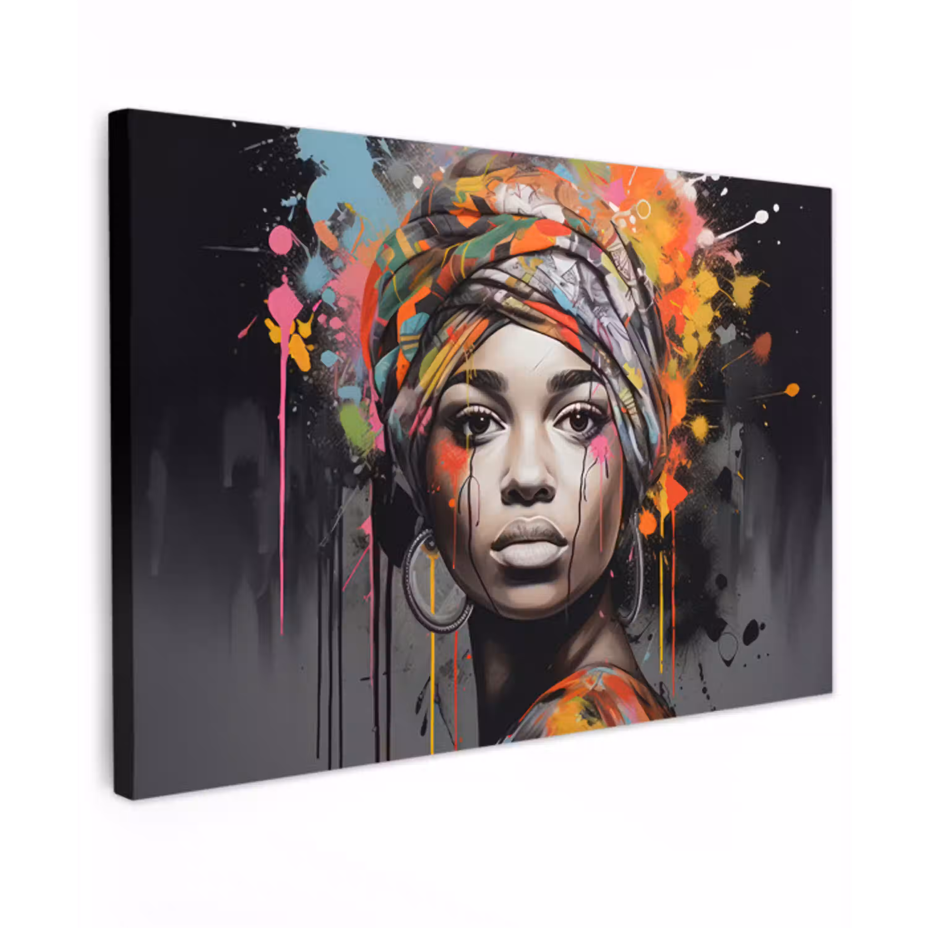 Vrouw - Hoofddoek - Graffiti - Zwart canvas 2cm klein -z3d