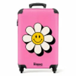 Smiley - Bloem - Roze NBS - Handbagage koffer - Volwassenen Unisex middel -productfoto_recht