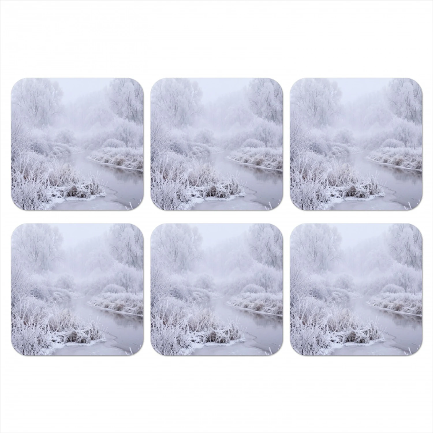 Rivier - Sneeuw - Bos - Winter - Schilderachtig onderzetter kurk middel -3d