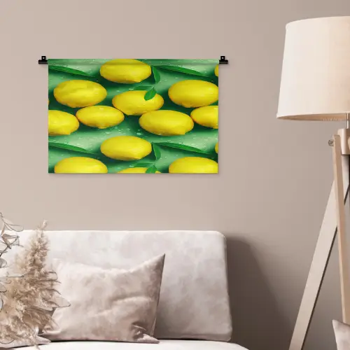 Citroenen - Geel - Groen - Druppels Wandkleed katoen klein 269 -sfeer4