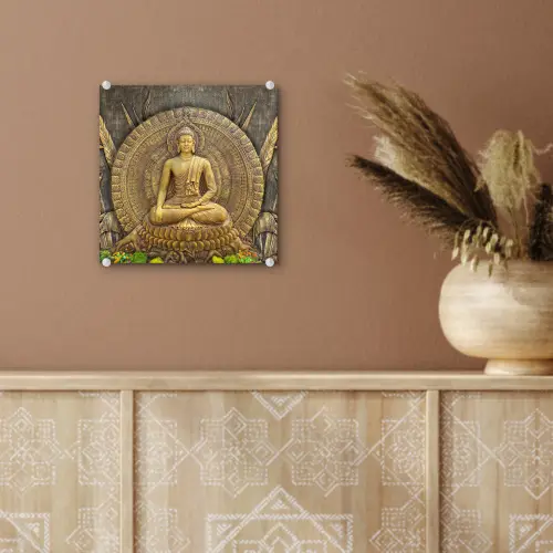 Goud - Boeddha beeld - Spiritueel - Meditatie plexiglas 5mm klein -sfeer5