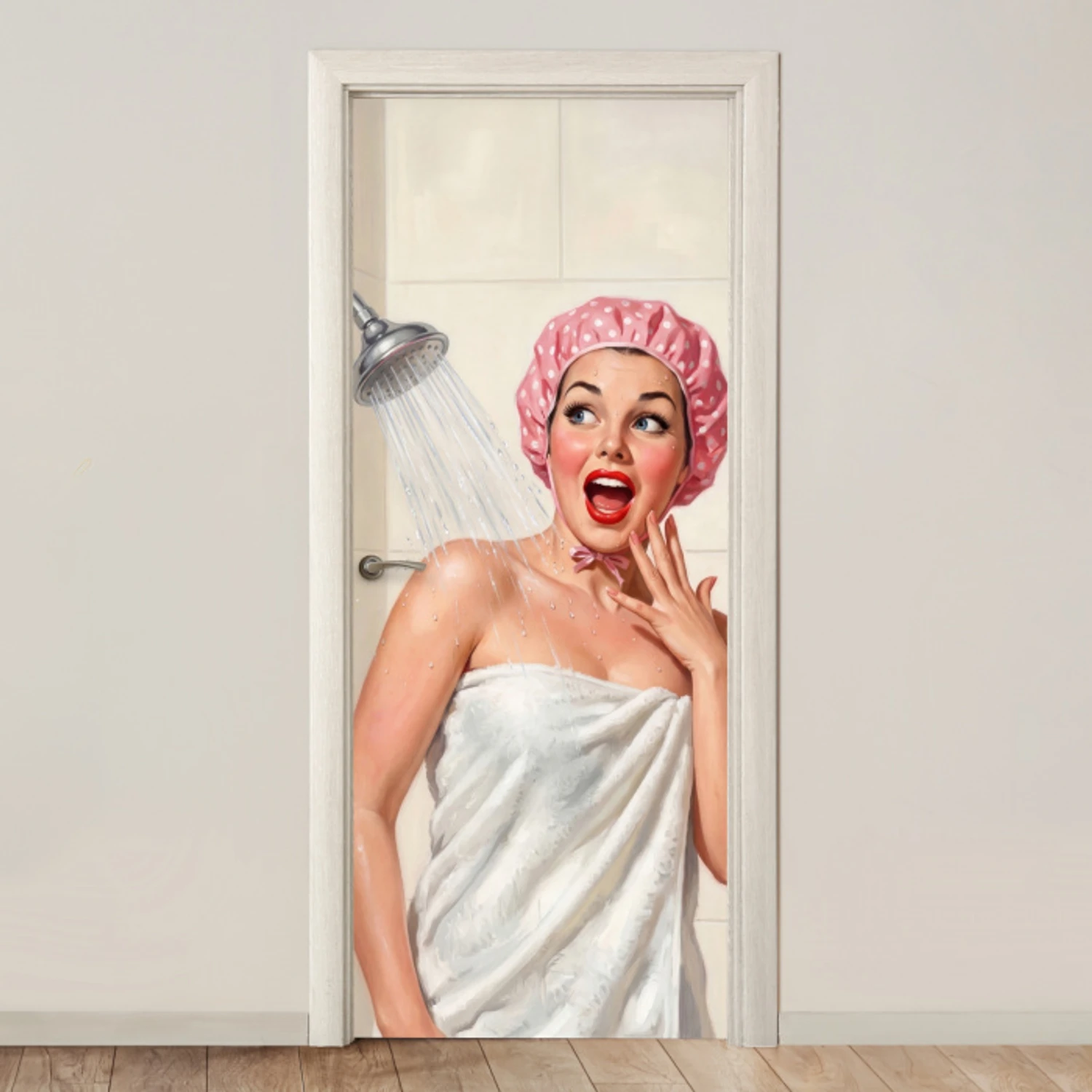 Vrouw - Douche - Roze deurposter klein -3d_beige