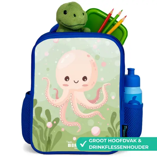 Roze octopus met een lach Kinderrugzak - Blauw middel -inhoud_NL