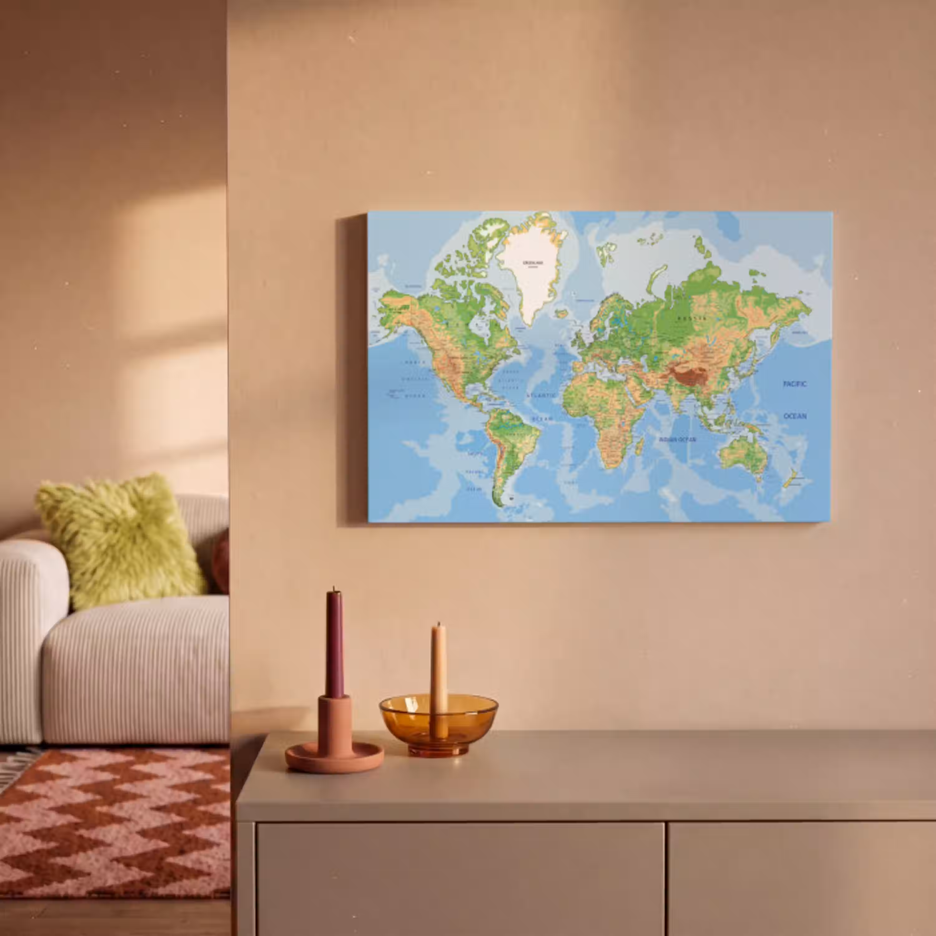 Wereldkaart - Topografie - Atlas - Kids - Jongetje - Meisjes canvas 2cm klein -sfeer1