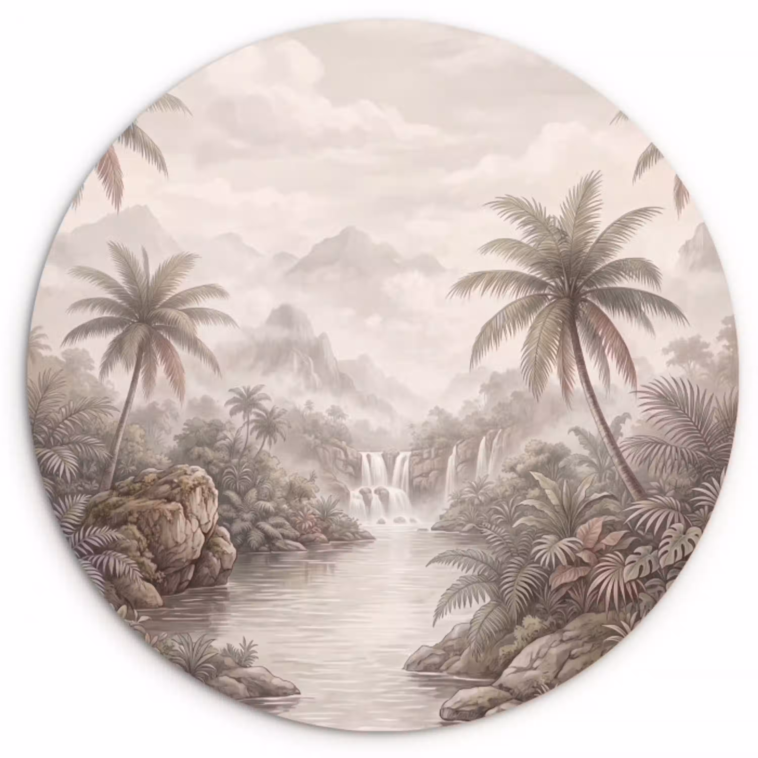 Jungle - Watervallen - Tropisch - Illustratie Wandcirkel kunststof plaat 5mm dik klein -3d