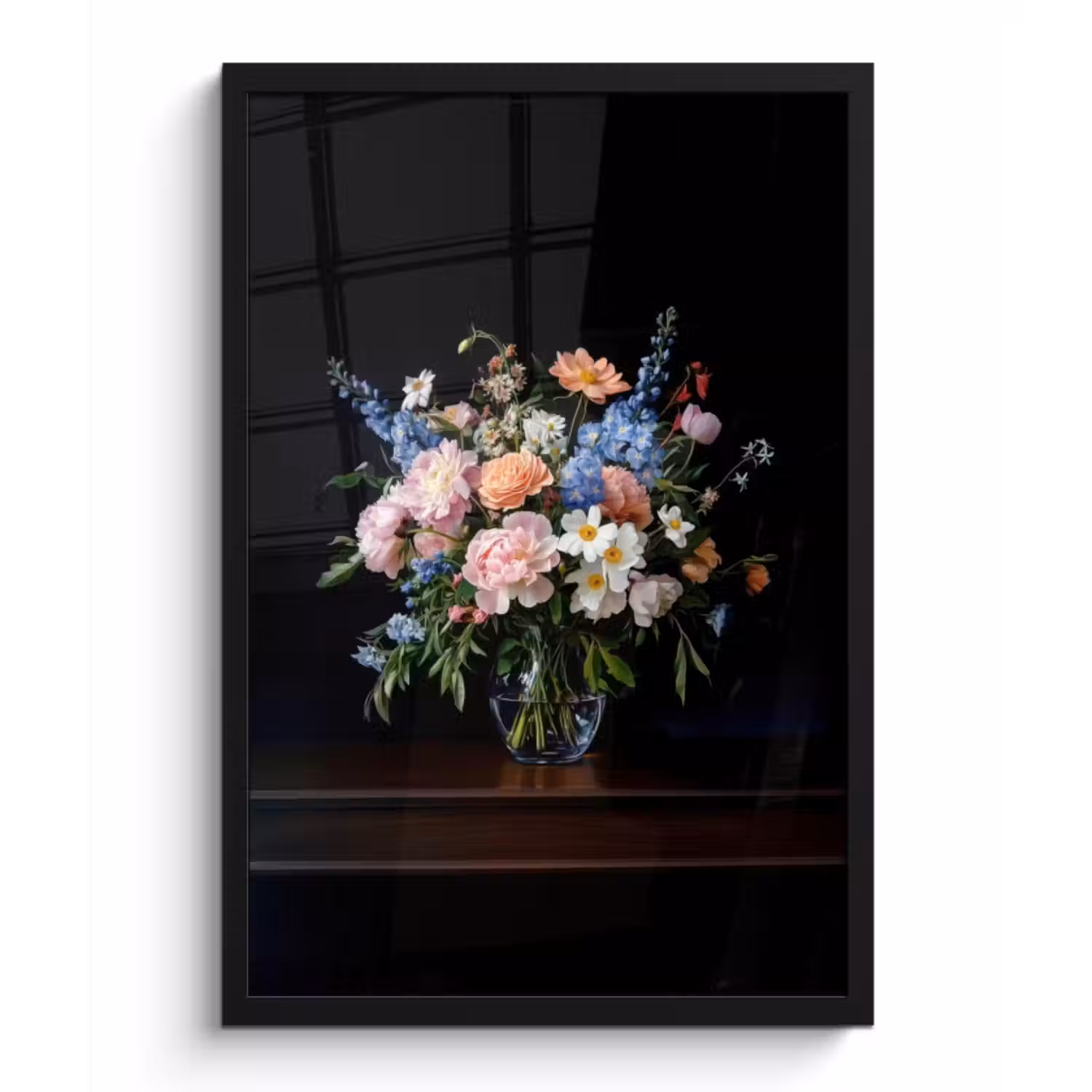 Poster met lijst - Pastel - Bloemen - Glazen - Vaas