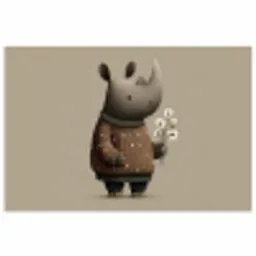 Neushoorn - Witte bloemen - Lief poster papier klein -3d