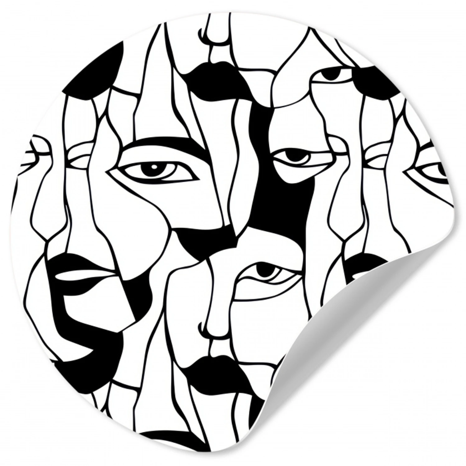 Lijnen - Gezichten - Zwart - Wit Wandcirkel behangsticker klein 186 -3d
