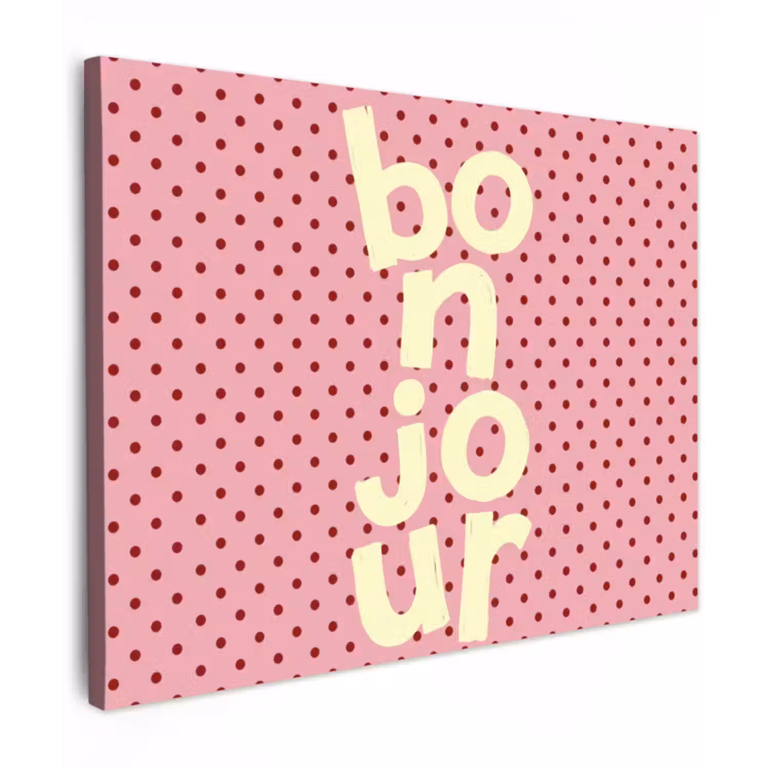 Canvas schilderij - Bonjour - Stippen - Roze- Geel