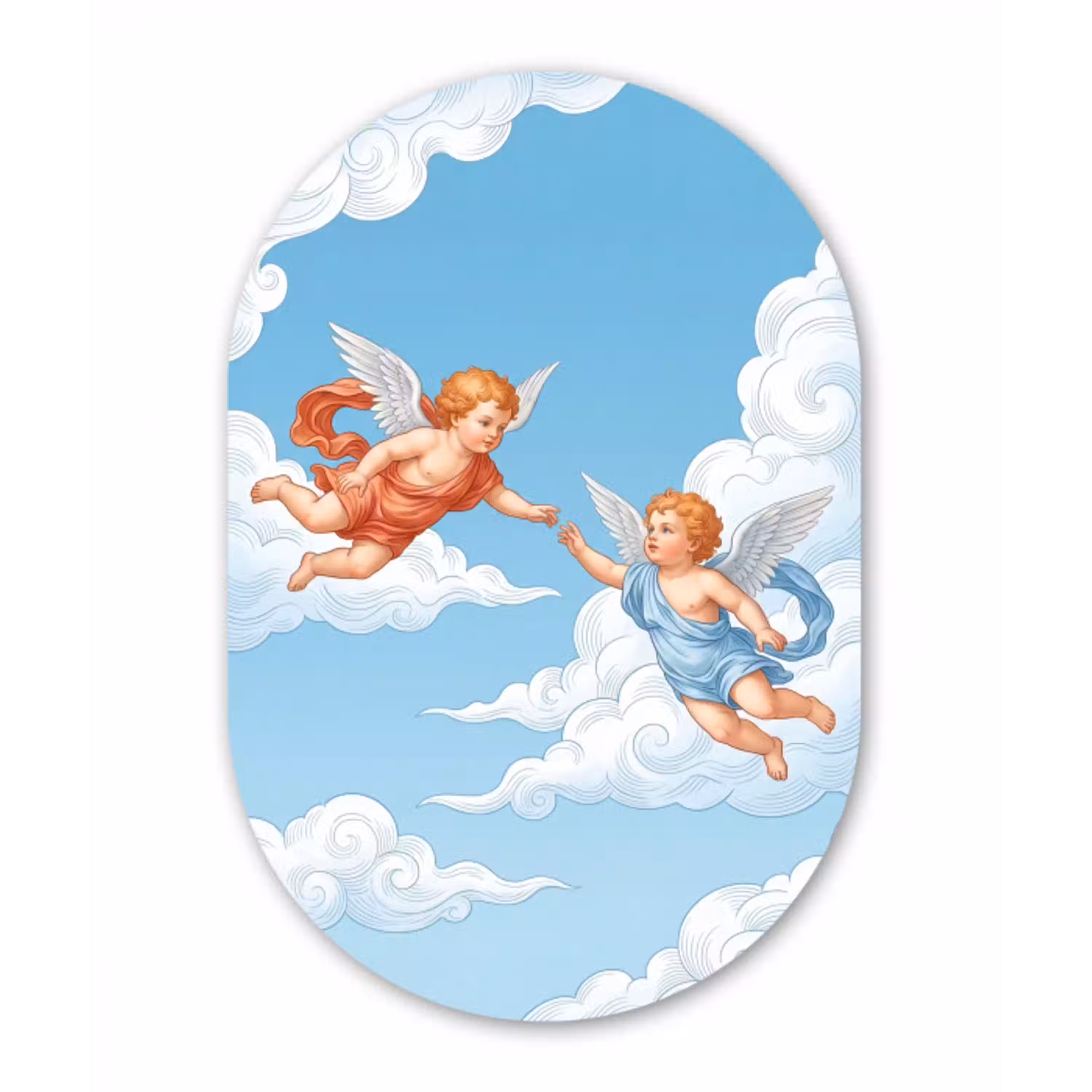 Engel - Vliegend - Klassiek - Blauw Wandcirkel Ovaal Aluminium middel -3d