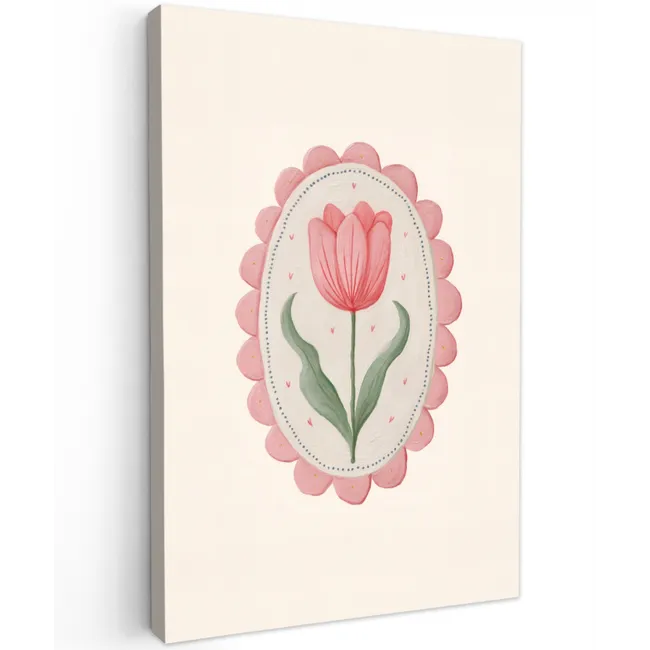 Tulp - Lijst - Ovaal - Illustratie Tuinposter op houten frame 2 cm dik klein -3d