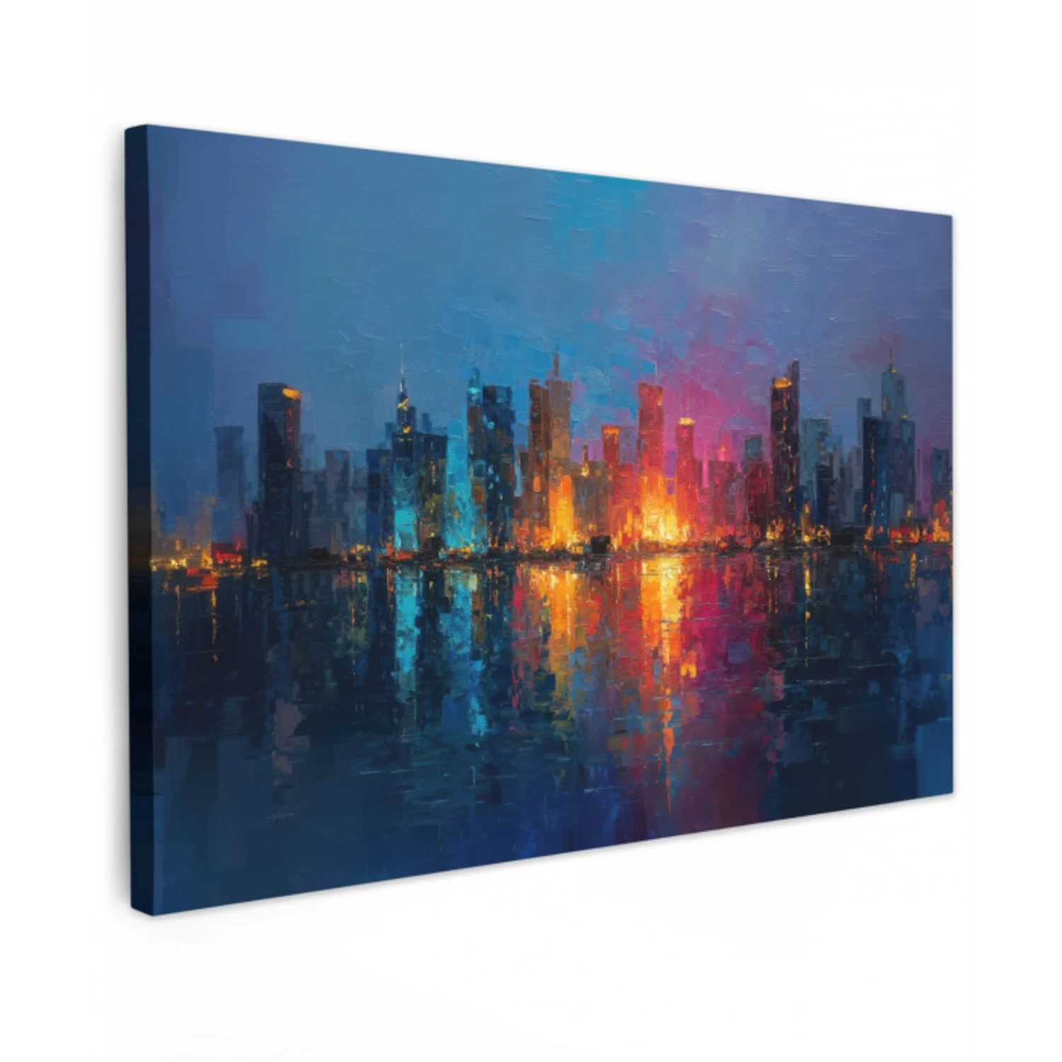 Skyline - Penseelstreken - Donkerblauw - Lichtgevend canvas 2cm klein -z3d
