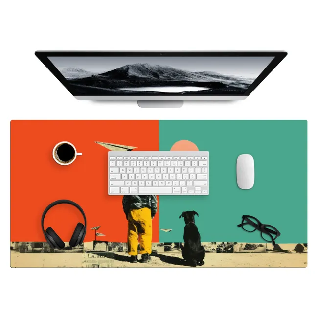 Desk Mat - Retro - Boy - Dog - Red - Green