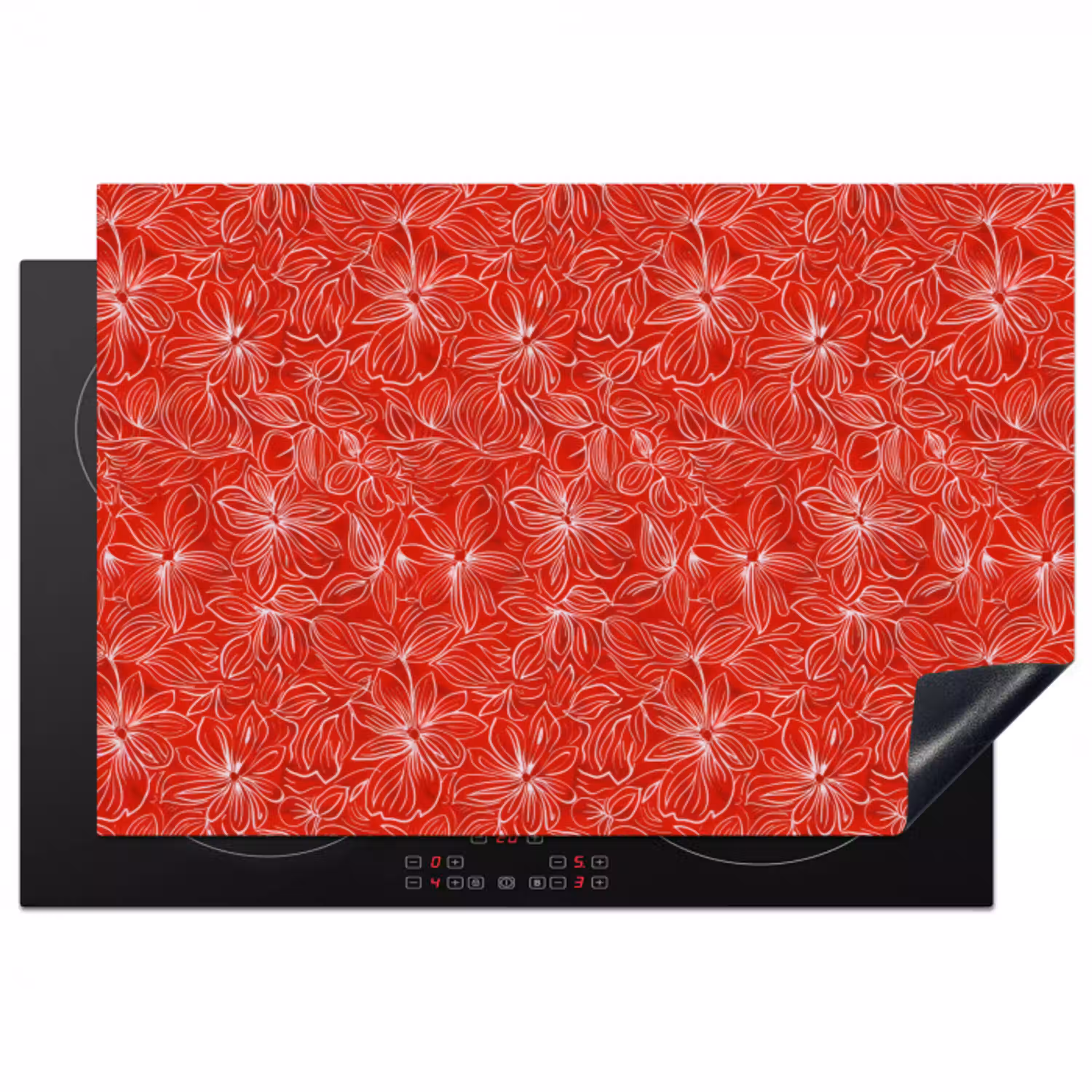 Bloemen - Patroon - Rood Inductie beschermer vinyl 3mm klein 276 -3d