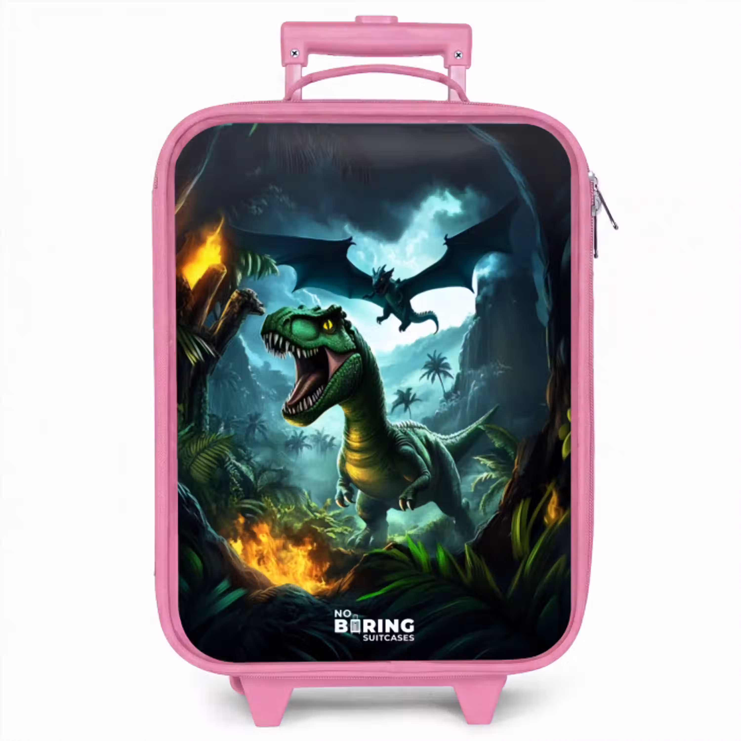 Dinosaurus en draak in vurige junglevallei Kinderkoffer - Roze klein -zzz_website3d