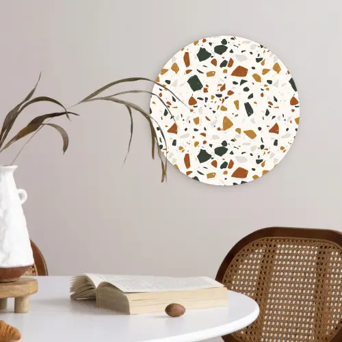 Terrazzo - Patroon - Wit - Terra Wandcirkel kunststof plaat 5mm dik klein 188 -sfeer4