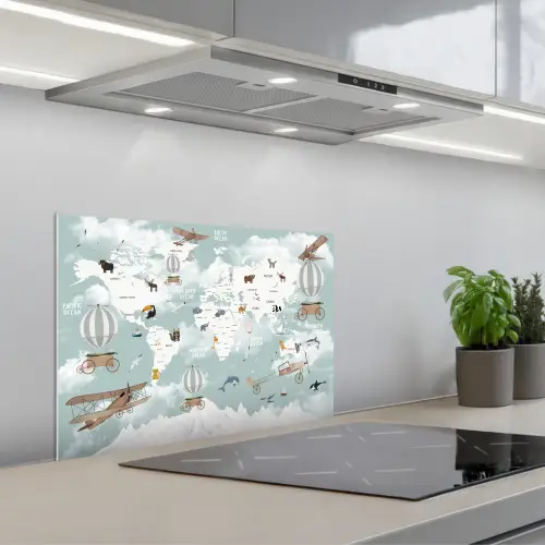 Wereldkaart - Kind - Vliegtuig keuken achterwand spatscherm klein -3d_schuin