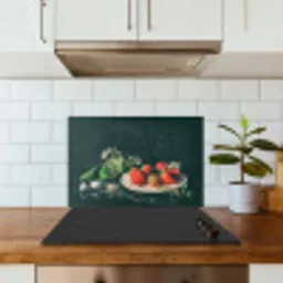 Aardbeien - Schilderij - Stilleven - Bloemen - Ei - Bord keuken achterwand spatscherm klein -sfeer2