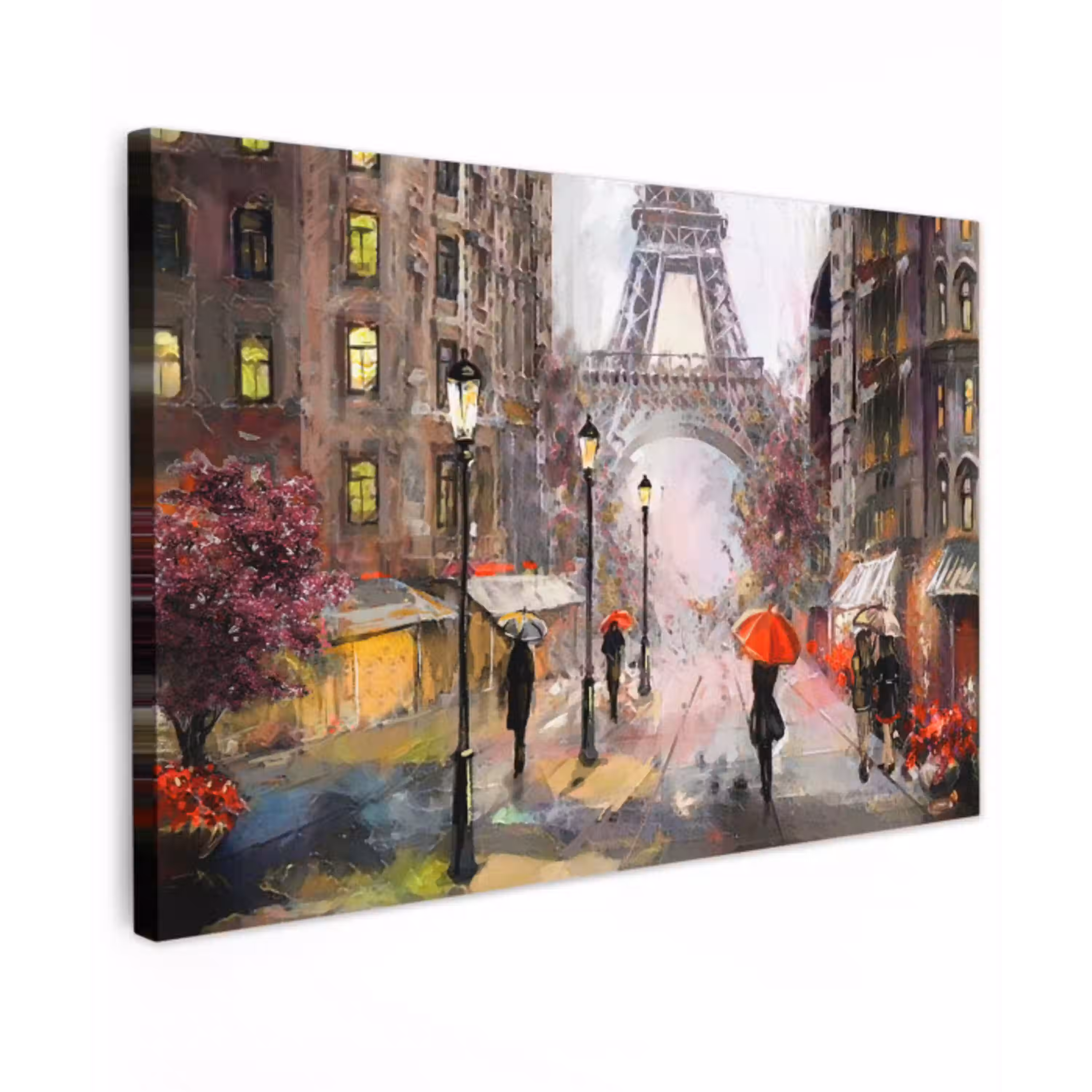 Schilderij - Parijs - Eiffeltoren - Paraplu - Olieverf canvas 2cm klein -z3d
