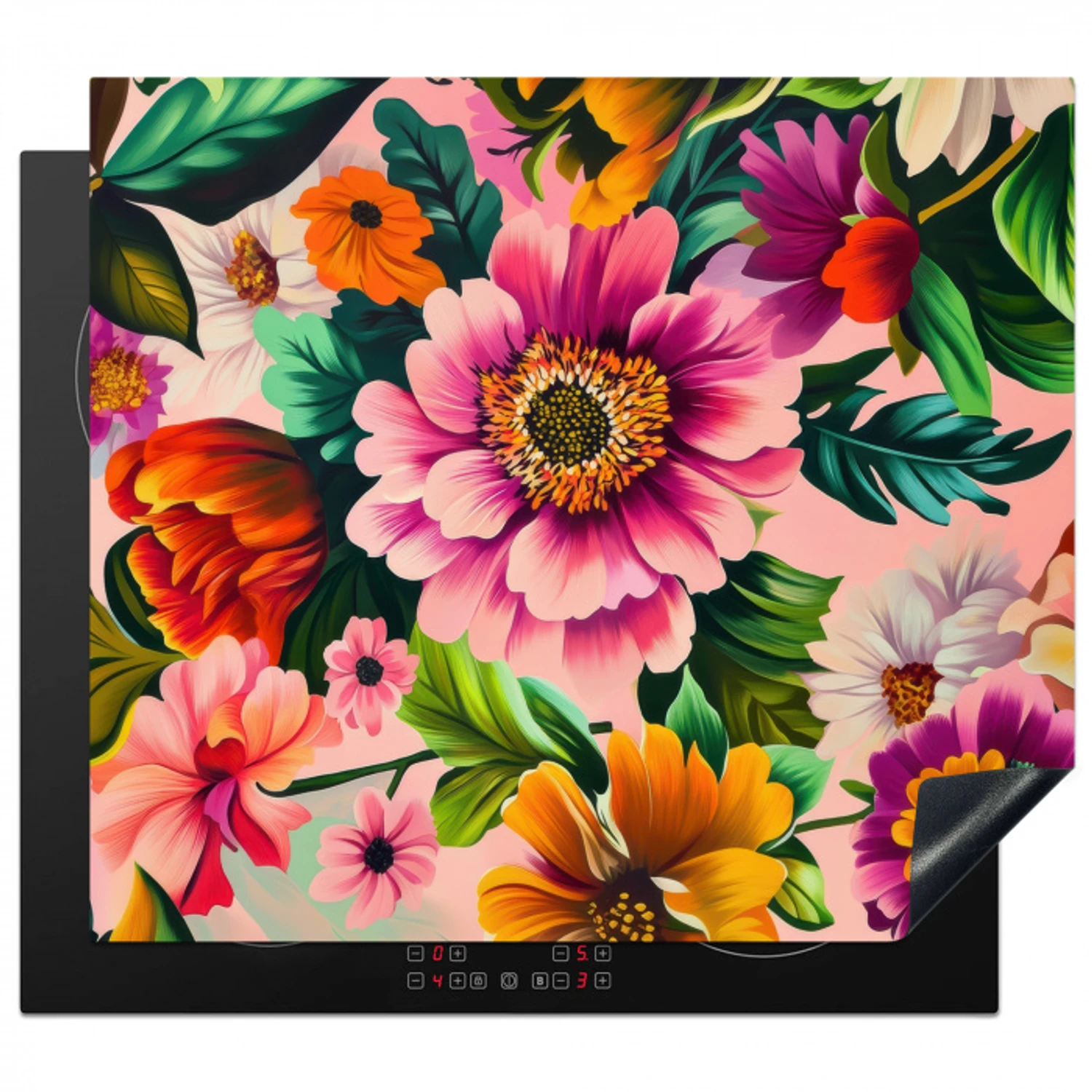 Bloemen - Kleurrijk - Roze Inductie beschermer vinyl 3mm middel -3d