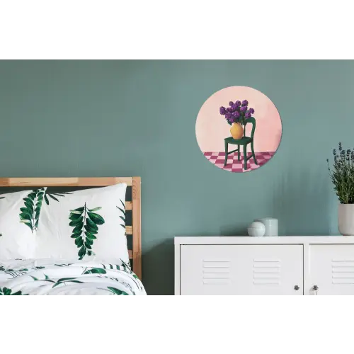 Stoel - Vaas - Bloemen - Geblokt Wandcirkel aluminium klein -slaapkamer