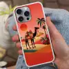 Kameel - Gekleurd tapijt - Duinen - Rode zon Hoesje iPhone 16 Pro Max met koord klein -sfeer3
