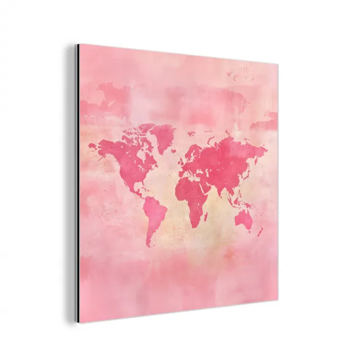 Wereldkaart - Roze - Vaag aluminium wit klein -3d