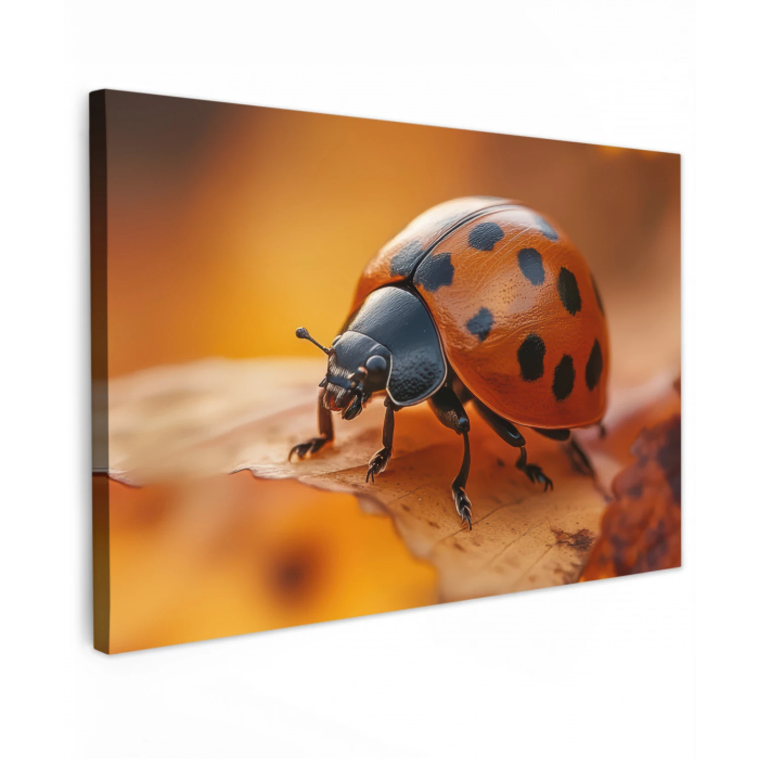 Lieveheersbeestje - Herfst - Insect - Rood - Bladeren Tuinposter op houten frame 2 cm dik klein -3d