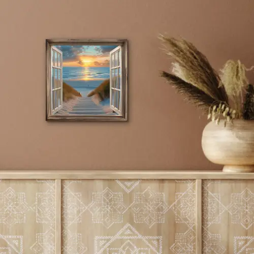 Doorkijk - Strand - Pad - Zonsondergang aluminium wit klein -sfeer4