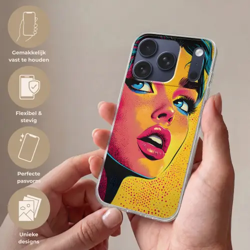 Close-up - Vrouwengezicht - Stippen - Geel Telefoonhoesje iPhone 17 Pro klein -sfeer3_NL