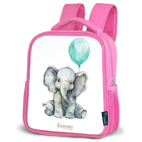Olifant met blauwe ballon Kinderrugzak - Roze middel -schuin