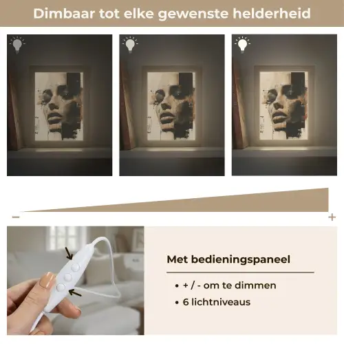 Vrouw - Gezicht - Abstract - Kunst Light Box met kabel (Tafellamp) klein -USP_dimbaarNL