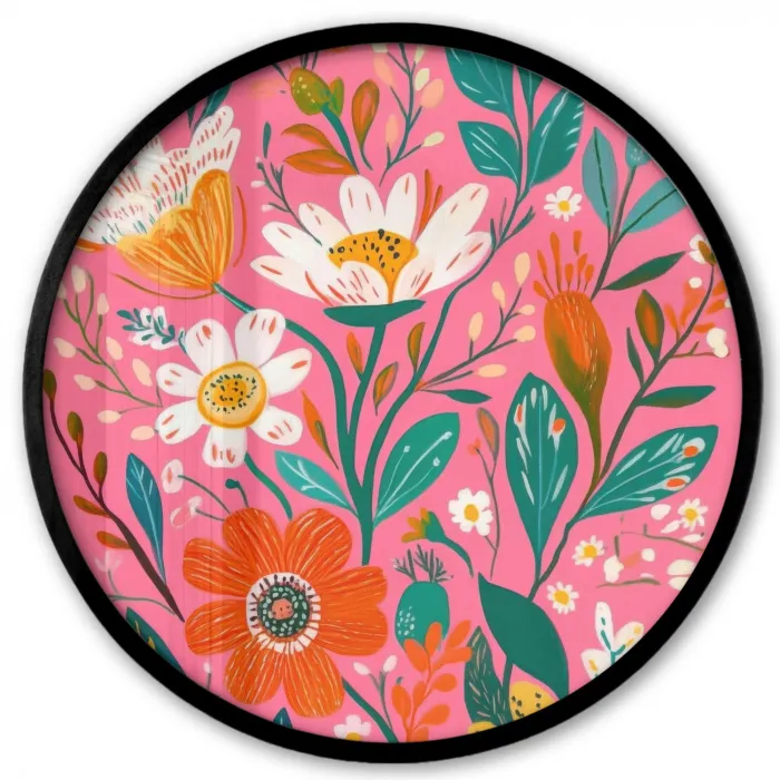 Roze - Bloemen - Wit - Oranje Fotolijst rond zonder passe partout klein -3d