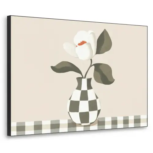 Vaas - Geruit - Groen - Bloem Textielframe zwart klein -3d