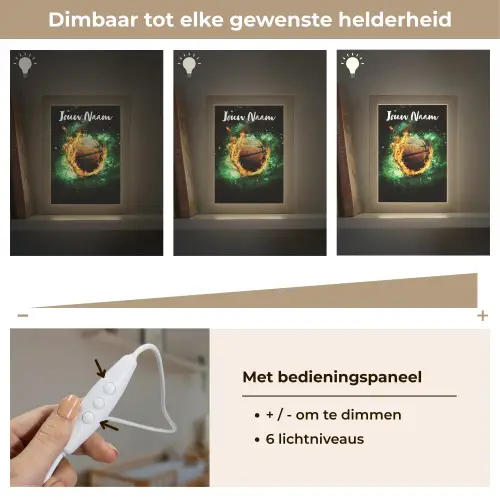 Basketbal - Vuur - Vlammen - Groen Light Box met kabel (Kinderlampje) klein -USP_dimbaarNL
