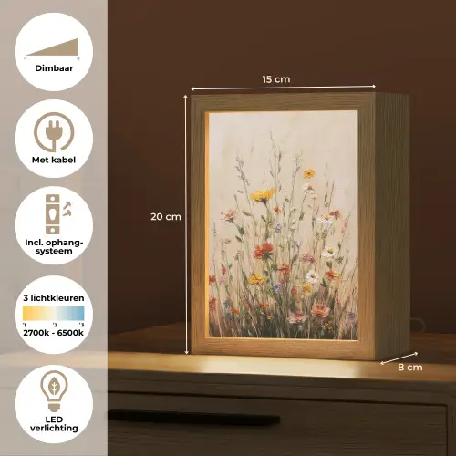 Wilde bloemen - Penseelstreken - Rustgevend Light Box met kabel (Tafellamp) klein -USP_NL