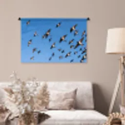 Zwaluwen - Vliegen - Blauw Wandkleed katoen middel -sfeer4